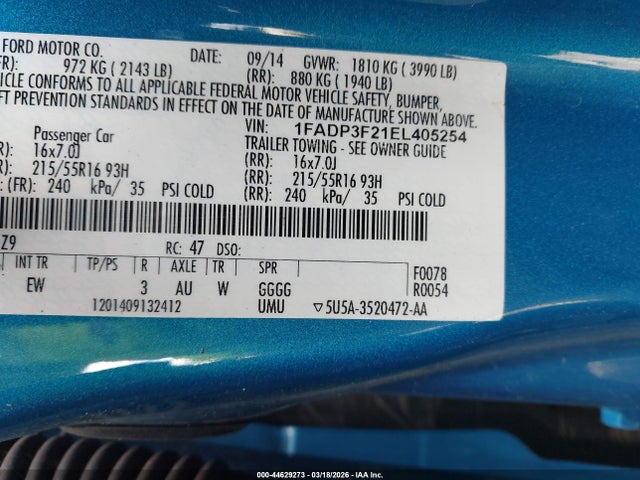 Продажа на аукционе авто 2014 Ford Focus Se, vin: 1FADP3F21EL405254, номер лота: 44629273