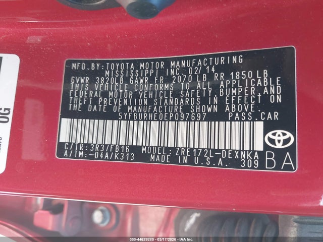 2014 TOYOTA COROLLA 5YFBURHE0EP097697 Photo 8
