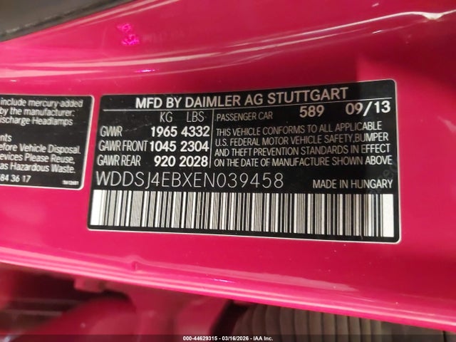 Продаж на аукціоні авто 2014 Mercedes-benz Cla 250, vin: WDDSJ4EBXEN039458, номер лоту: 44629315