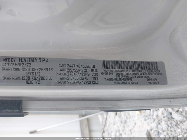 Продаж на аукціоні авто 2022 Ram Promaster City Cargo Van, vin: ZFBHRFAB6N6W31418, номер лоту: 44629325