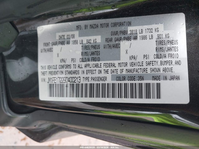 44629328 :رقم المزاد ، JM1FE172290400213 vin ، 2009 Mazda Rx-8 Grand Touring مزاد بيع