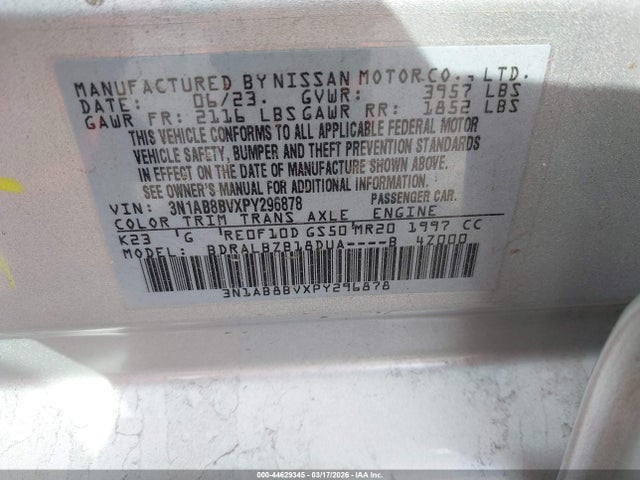 Aukcja sprzedaży 2023 Nissan Sentra S Xtronic Cvt, vin: 3N1AB8BVXPY296878, numer aukcji: 44629345