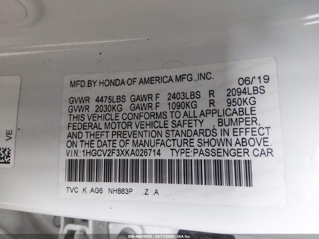 1HGCV2F3XKA026714 Honda Accord Sport 2.0t