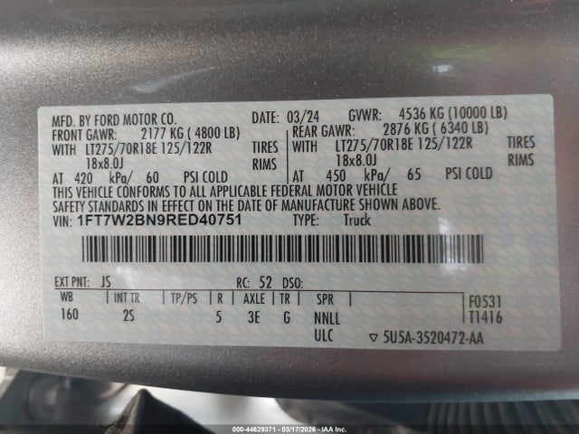 Aukcja sprzedaży 2024 Ford F-250 Xlt, vin: 1FT7W2BN9RED40751, numer aukcji: 44629371