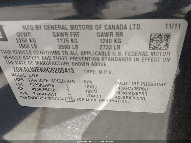 Продажа на аукционе авто 2012 Gmc Terrain Slt-2, vin: 2GKALWEK6C6205413, номер лота: 44629394
