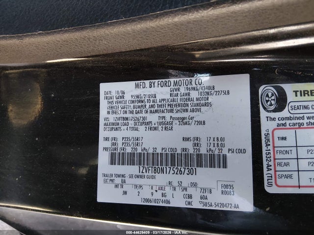 2007 FORD MUSTANG 1ZVFT80N175267301 Photo 8