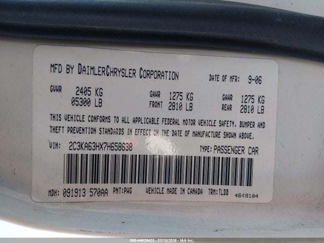 44629423 :رقم المزاد ، 2C3KA63HX7H658638 vin ، 2007 Chrysler 300c مزاد بيع