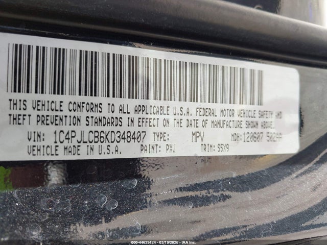 Продажа на аукционе авто 2019 Jeep Cherokee Latitude Fwd, vin: 1C4PJLCB6KD348407, номер лота: 44629424