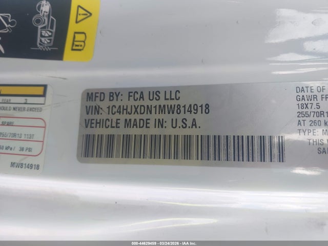 44629459 :رقم المزاد ، 1C4HJXDN1MW814918 vin ، 2021 Jeep Wrangler Unlimited Sport Altitude 4x4 مزاد بيع