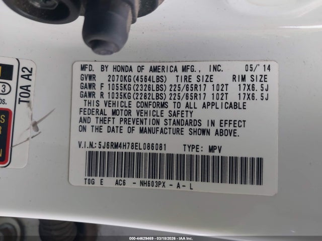 5J6RM4H78EL086081 Honda Cr-v Ex-l