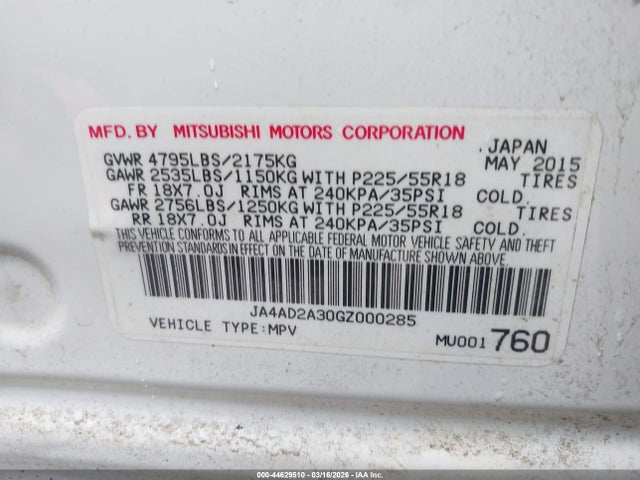 2016 MITSUBISHI OUTLANDER JA4AD2A30GZ000285 Photo 8