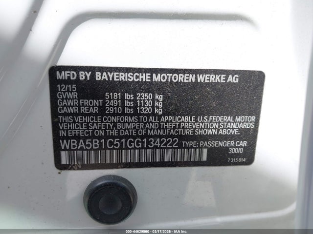 44629560 :رقم المزاد ، WBA5B1C51GG134222 vin ، 2016 Bmw 535i مزاد بيع