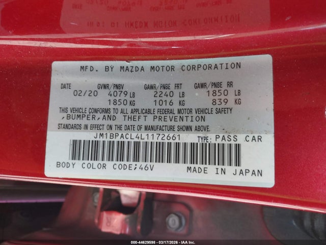 Aukcja sprzedaży 2020 Mazda Mazda3 Select Package, vin: JM1BPACL4L1172661, numer aukcji: 44629598