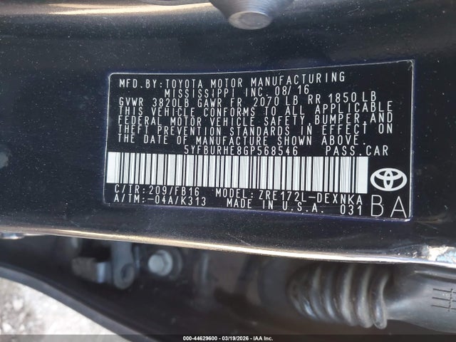 Toyota COROLLA LE 2016 5YFBURHE8GP568546 Image 9