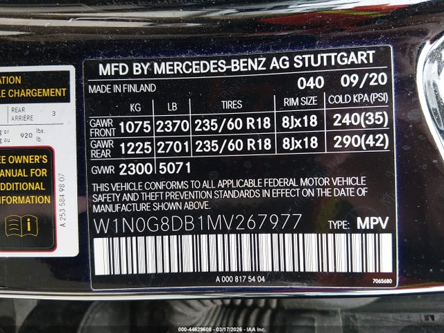2021 Mercedes-benz Glc 300 Suv მანქანა იყიდება აუქციონზე, vin: W1N0G8DB1MV267977, აუქციონის ნომერი: 44629608