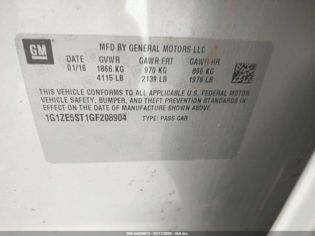 Продаж на аукціоні авто 2016 Chevrolet Malibu 1lt, vin: 1G1ZE5ST1GF208904, номер лоту: 44629672