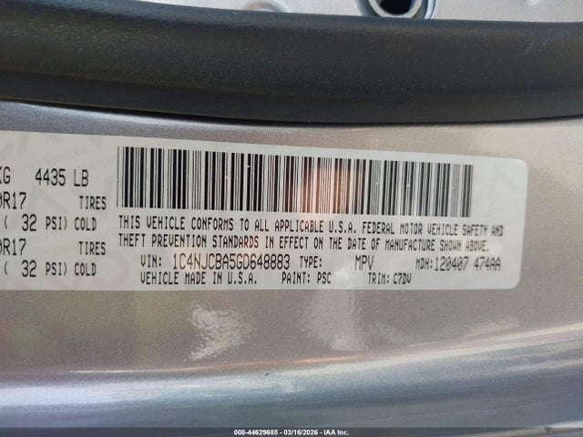 Jeep Compass Sport 2016 1C4NJCBA5GD648883 Image 9