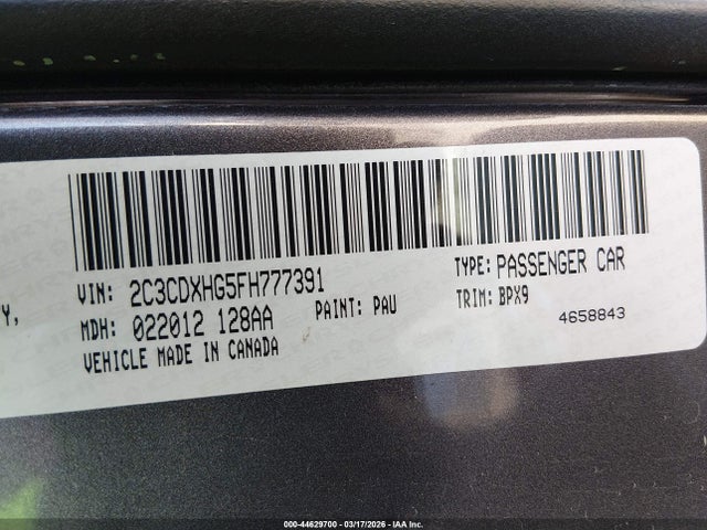 Продажа на аукционе авто 2015 Dodge Charger Sxt, vin: 2C3CDXHG5FH777391, номер лота: 44629700