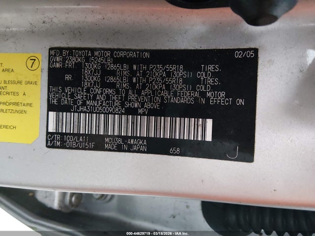 Aukcja sprzedaży 2005 Lexus Rx 330, vin: JTJHA31U050090824, numer aukcji: 44629719