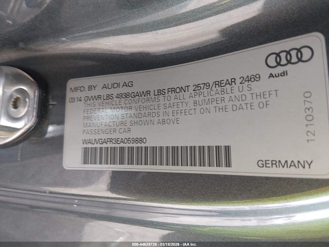 2014 Audi S5 3.0t Premium Plus მანქანა იყიდება აუქციონზე, vin: WAUVGAFR3EA059880, აუქციონის ნომერი: 44629726