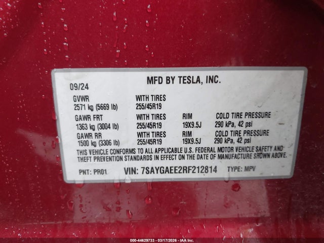 Aukcja sprzedaży 2024 Tesla Model Y Long Range Dual Motor All-wheel Drive, vin: 7SAYGAEE2RF212814, numer aukcji: 44629733