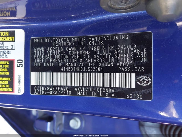 2018 TOYOTA CAMRY HYBRID 4T1B31HK0JU502881 Photo 8