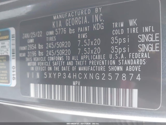 5XYP34HCXNG257874 KIA Telluride Ex