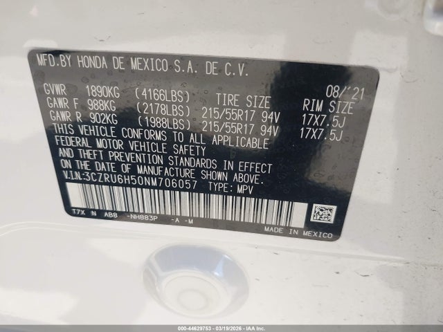 3CZRU6H50NM706057 Honda Hr-v Awd Ex