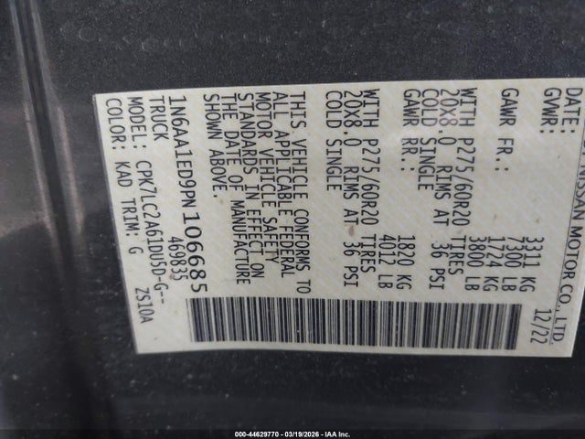 Продаж на аукціоні авто 2023 Nissan Titan, vin: 1N6AA1ED9PN106685, номер лоту: 44629770