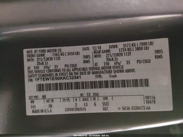 Aukcja sprzedaży 2019 Ford F-150 Xlt, vin: 1FTEW1E50KKC32541, numer aukcji: 44629792