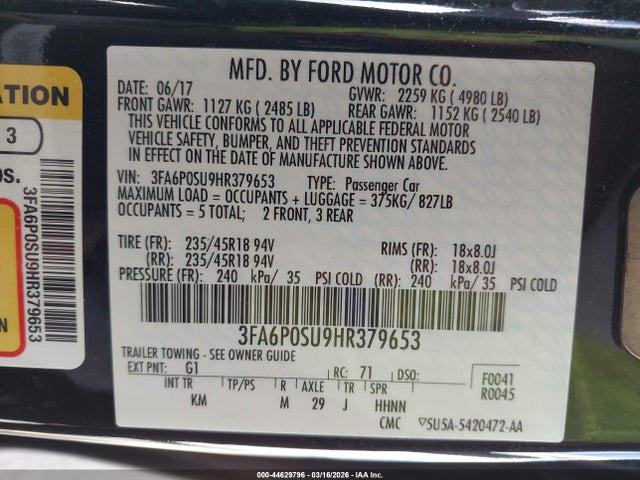 2017 FORD FUSION ENERGI 3FA6P0SU9HR379653 Photo 8