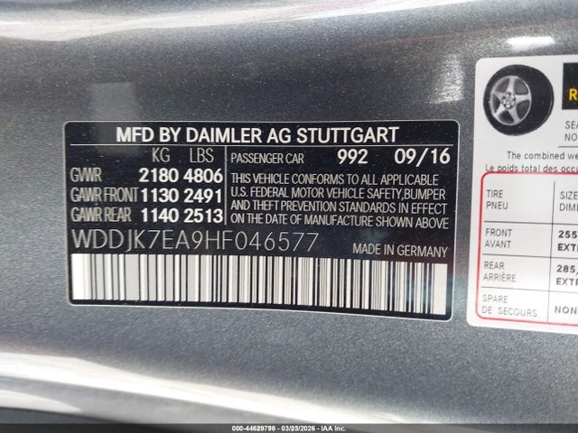 Продажа на аукционе авто 2017 Mercedes-benz Amg Sl 63, vin: WDDJK7EA9HF046577, номер лота: 44629798
