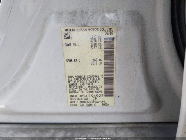 1N4AL3AP9GC254927 Nissan Altima 2.5 Sl