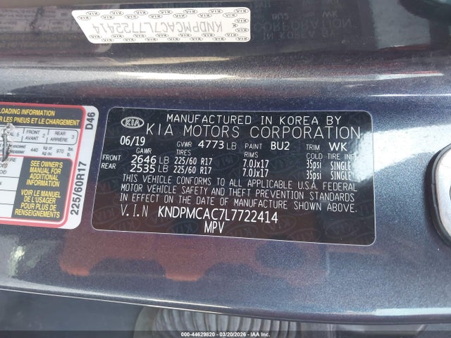 Aukcja sprzedaży 2020 Kia Sportage Lx, vin: KNDPMCAC7L7722414, numer aukcji: 44629820