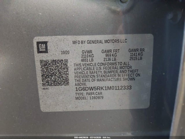 2021 Cadillac Ct5 Luxury მანქანა იყიდება აუქციონზე, vin: 1G6DW5RK1M0112333, აუქციონის ნომერი: 44629836