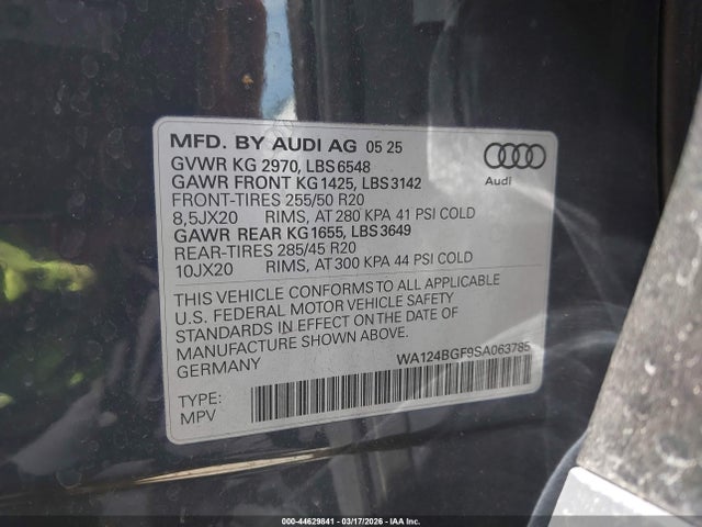 WA124BGF9SA063785 Audi Q6 E-tron Premium Plus Quattro