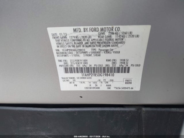 44629850 :رقم المزاد ، 1FAHP2F85DG198410 vin ، 2013 Ford Taurus Limited مزاد بيع