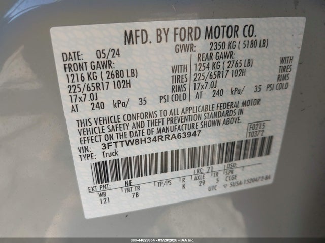 3FTTW8H34RRA63947 Ford Maverick Xlt