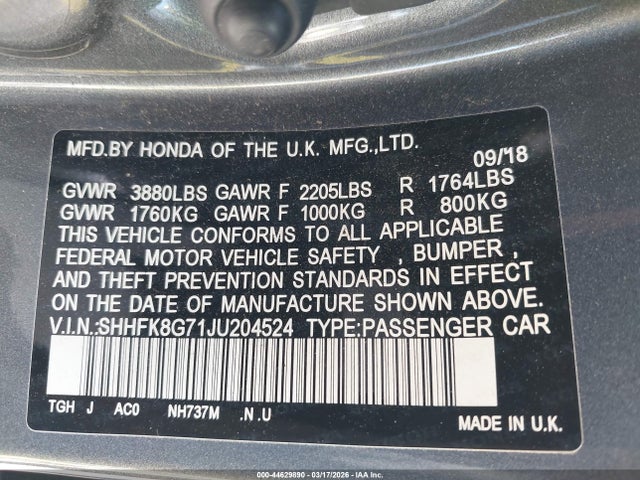 SHHFK8G71JU204524 Honda Civic Type R Touring