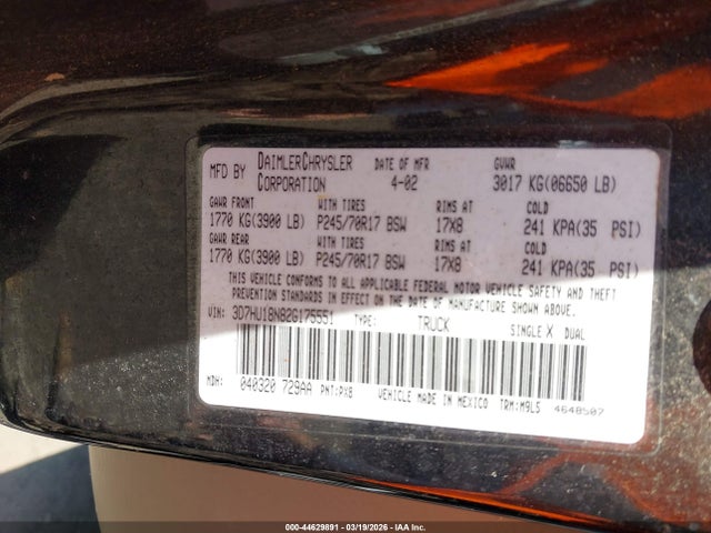 2002 DODGE RAM 1500 3D7HU18N82G175551 Photo 8