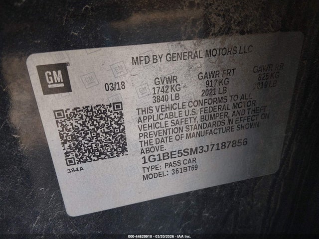 Chevrolet Cruze Lt Auto 2018 1G1BE5SM3J7187856 Image 9