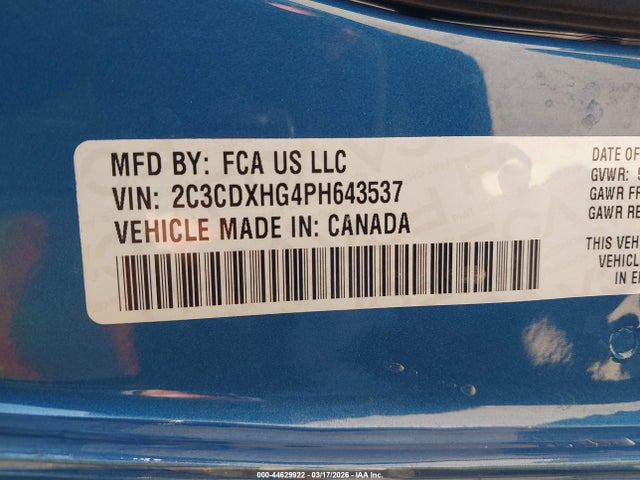 Продаж на аукціоні авто 2023 Dodge Charger Gt, vin: 2C3CDXHG4PH643537, номер лоту: 44629922