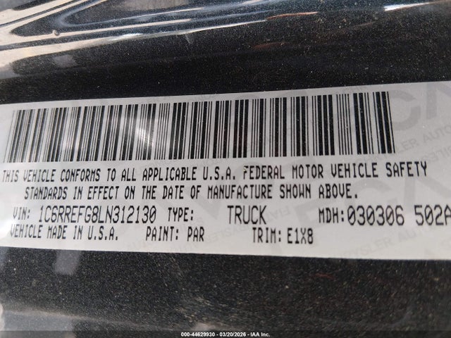 Продажа на аукционе авто 2020 Ram 1500 Big Horn  4x2 5'7 Box, vin: 1C6RREFG8LN312130, номер лота: 44629930