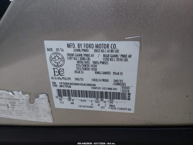 Aukcja sprzedaży 2017 Ford Explorer Xlt, vin: 1FM5K8D86HGA38636, numer aukcji: 44629939