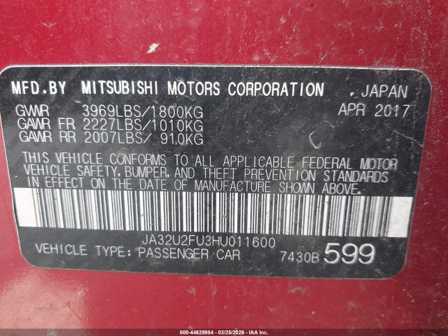 2017 MITSUBISHI LANCER JA32U2FU3HU011600 Photo 8