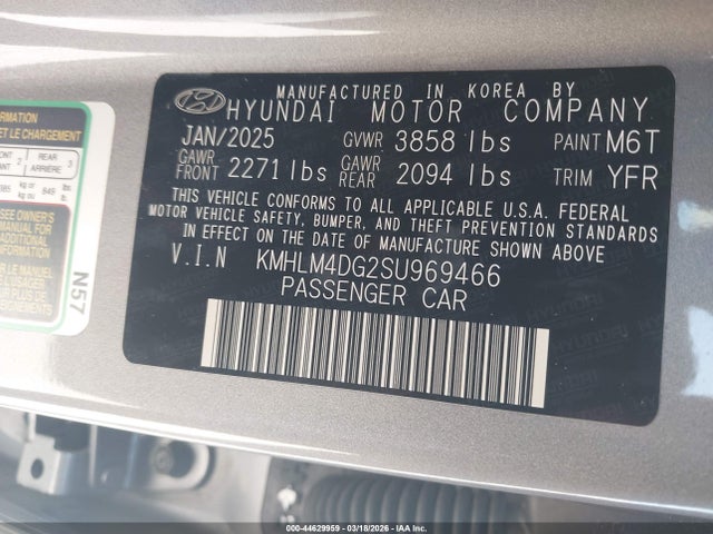 Продажа на аукционе авто 2025 Hyundai Elantra Sel Sport, vin: KMHLM4DG2SU969466, номер лота: 44629959