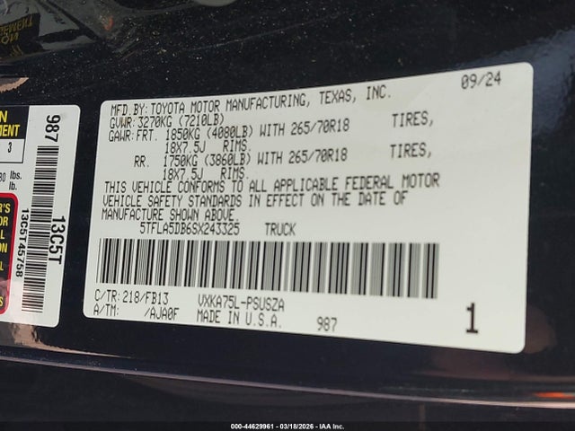 44629961 :رقم المزاد ، 5TFLA5DB6SX243325 vin ، 2025 Toyota Tundra Sr5 مزاد بيع