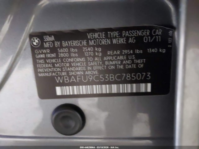 44629964 :رقم المزاد ، WBAFU9C53BC785073 vin ، 2011 Bmw 550i Xdrive مزاد بيع