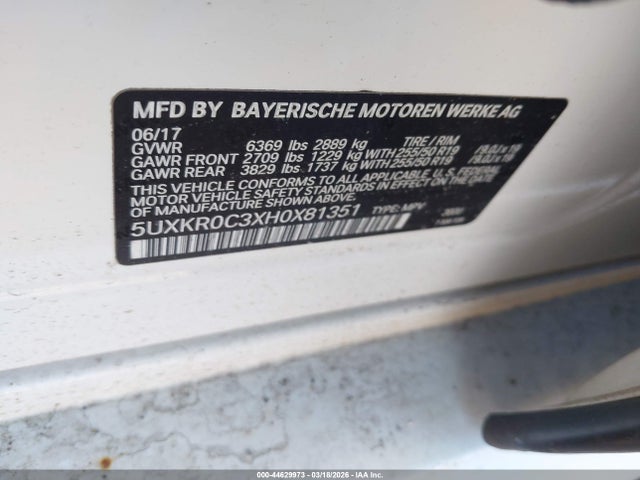 2017 Bmw X5 Xdrive35i მანქანა იყიდება აუქციონზე, vin: 5UXKR0C3XH0X81351, აუქციონის ნომერი: 44629973