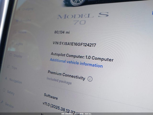 Продаж на аукціоні авто 2016 Tesla Model S 60/70/75/85, vin: 5YJSA1E16GF124217, номер лоту: 44629983